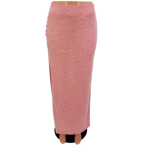 Free People Beach Pink Side Ruched & Slit Maxi Skirt | Coastal Boho Clean Girl M - Picture 3 of 16